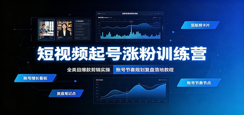 短视频起号涨粉训练营：全类目爆款剪辑实操，账号节奏规划复盘落地教程-选优云网创