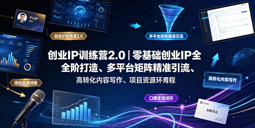创业IP训练营2.0|零基础创业IP全阶打造、多平台矩阵精准引流、高转化内容写作、项目资源对接与口碑变现闭环课程-选优云网创