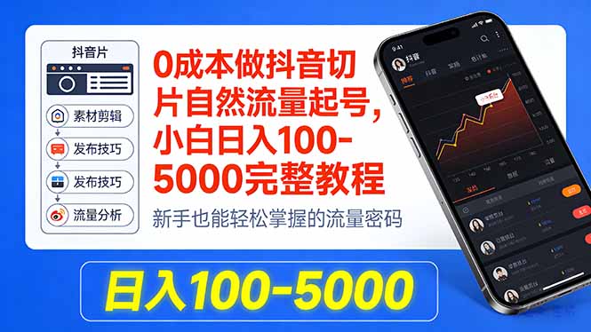 0成本做抖音切片自然流量起号，小白日入100-5000完整教程-选优云网创