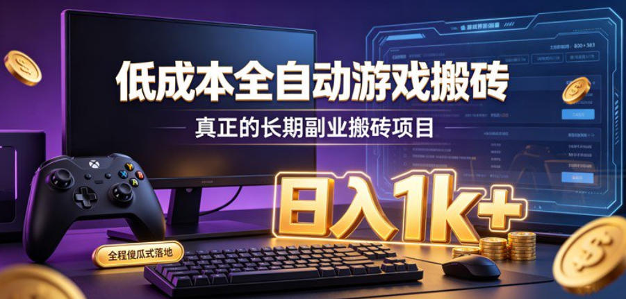 低成本全自动游戏搬砖，真正的长期副业搬砖项目，日入1k+，全程傻瓜式落地【揭秘】-选优云网创