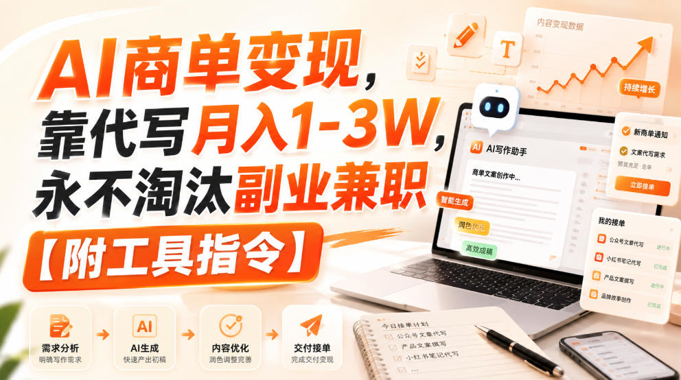 AI商单变现，靠代写月入1-3W，永不淘汰副业兼职【附工具指令】【揭秘】-选优云网创
