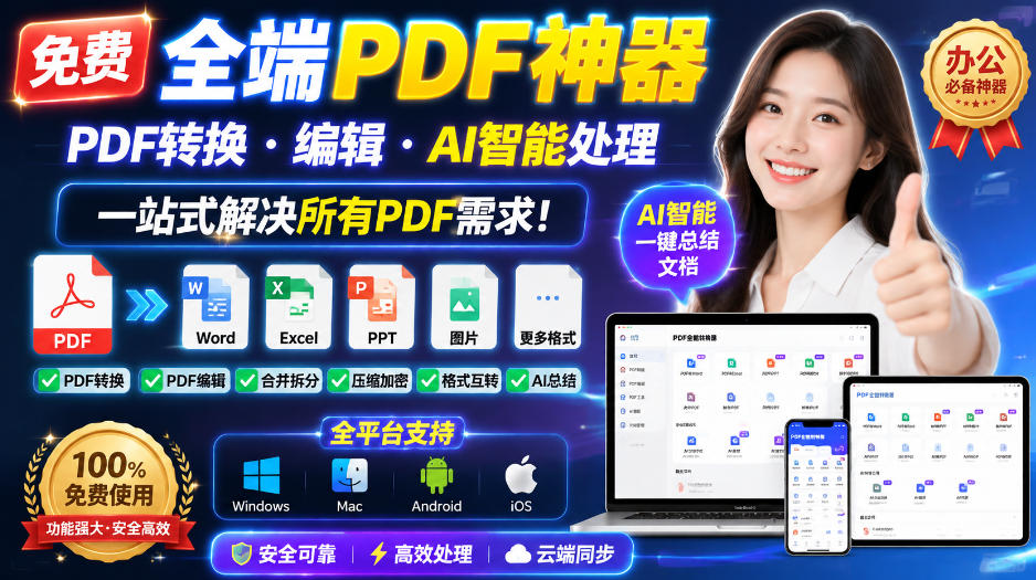 免费全端PDF神器,PDF转换·编辑·AI智能处理,一站式解决所有PDF需求!-选优云网创