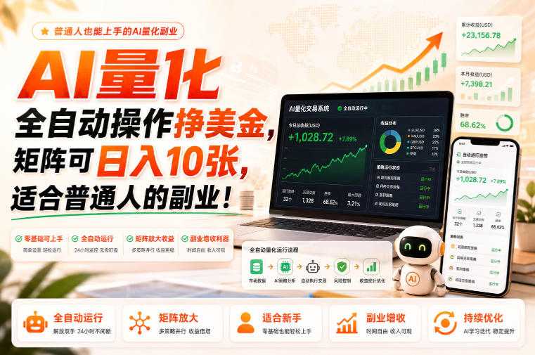 AI量化全自动操作挣美金，矩阵可日入10张，适合普通人的副业！【揭秘】-选优云网创