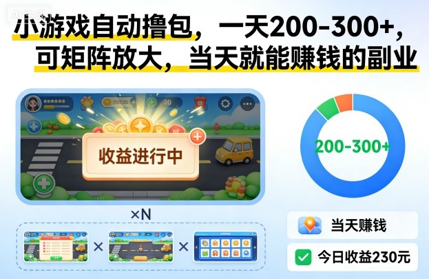 小游戏自动撸包，一天200-300+，可矩阵放大，当天就能賺钱的副业【揭秘】-选优云网创