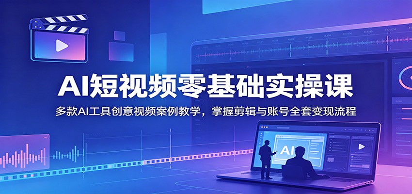 AI短视频零基础实操课：多款AI工具创意视频案例教学，掌握剪辑与账号全套变现流程-选优云网创