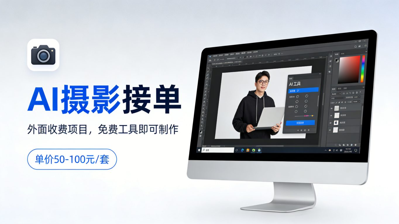 外面收费项目，AI摄影接单，免费工具就可以做，单价50-100一套-选优云网创