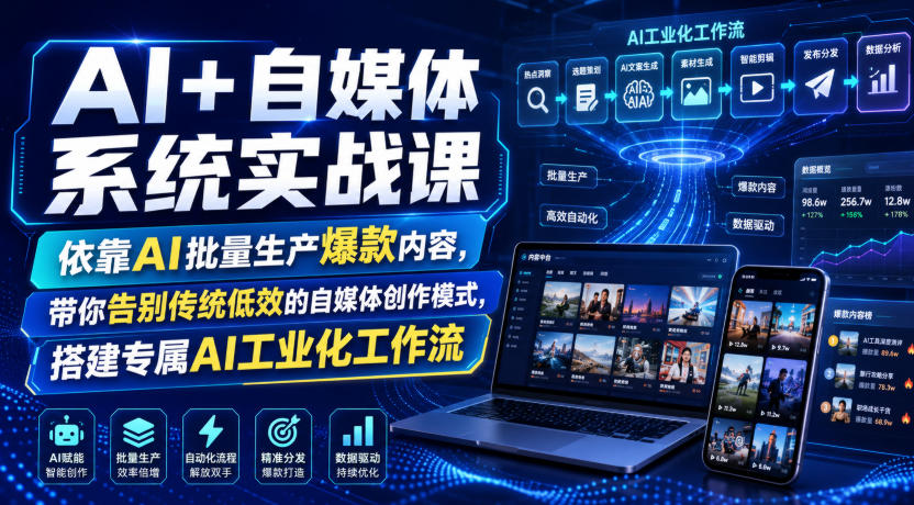 AI+自媒体系统实战课，依靠AI批量生产爆款内容，带你告别传统低效的自媒体创作模式，搭建专属AI工业化工作流-选优云网创