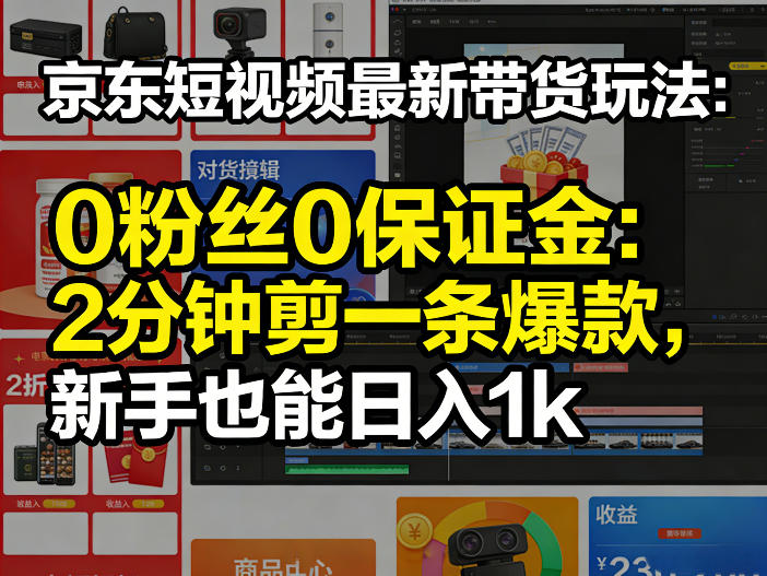 京东短视频最新带货玩法，0粉丝0保证金，2分钟剪一条爆款，新手也能日入1k+【揭秘】-选优云网创