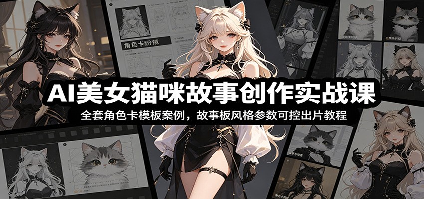 AI美女猫咪故事创作实战课：全套角色卡模板案例，故事板风格参数可控出片教程-选优云网创