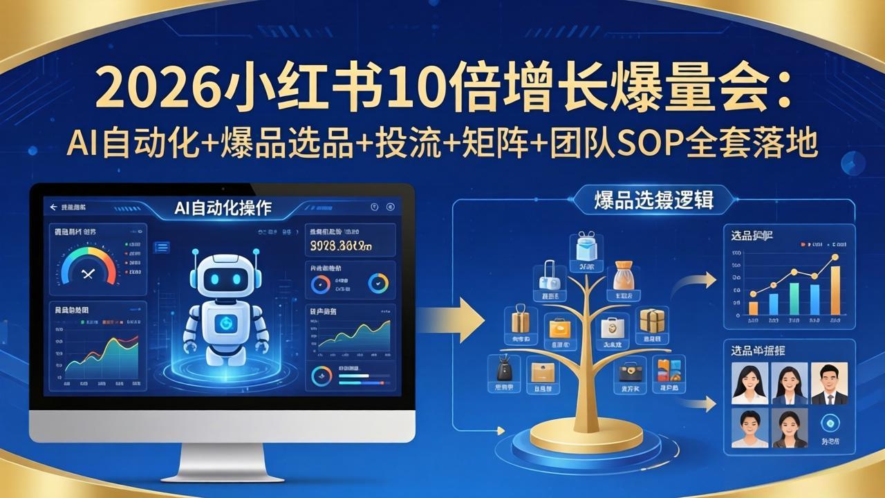 2026小红书10倍增长爆量会：AI自动化+爆品选品+投流+矩阵+团队SOP全套落地-选优云网创