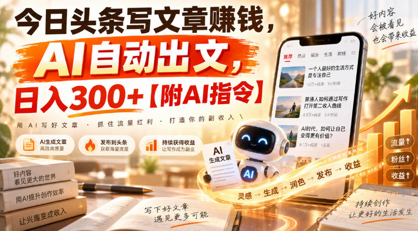 今日头条写文章賺钱，AI自动出文，日入300+【附AI指令】-选优云网创