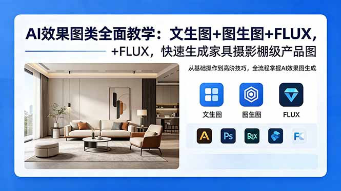 AI效果图类全面教学：文生图+图生图+FLUX，快速生成家具摄影棚级产品图-选优云网创