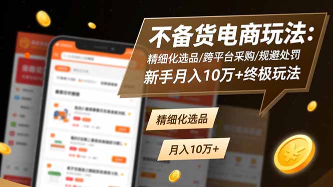 不备货电商玩法：精细化选品/跨平台采购/规避处罚，新手月入10万+终极玩法-选优云网创