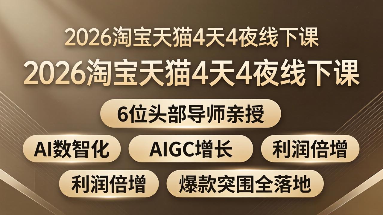2026淘宝天猫4天4夜线下课：6位头部导师亲授，AI数智化+AIGC增长+利润倍增+爆款突围全落地-选优云网创