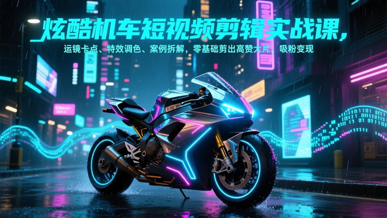 炫酷机车短视频剪辑实战课,运镜卡点、特效调色、案例拆解,零基础剪出高赞大片,吸粉变现-选优云网创