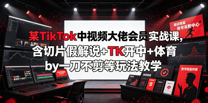 某TikTok中视频大佬会员实战课，含切片假解说+TK开中+体育by一刀不剪等玩法教学-选优云网创