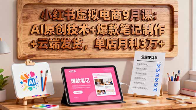 小红书虚拟电商9月课：AI原创技术+爆款笔记制作+云端发货，单店月利3万+-选优云网创