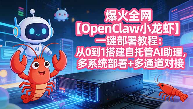 爆火全网【OpenClaw 小龙虾】一键部署教程：从0到1搭建自托管AI助理，多系统部署+多通道对接-选优云网创