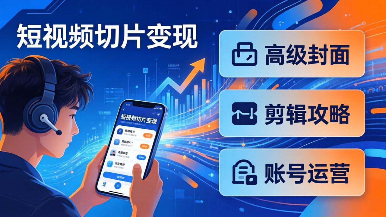 短视频切片变现速成班2.0：高级封面+剪辑攻略+账号运营，0基础小白快速入局副业-选优云网创