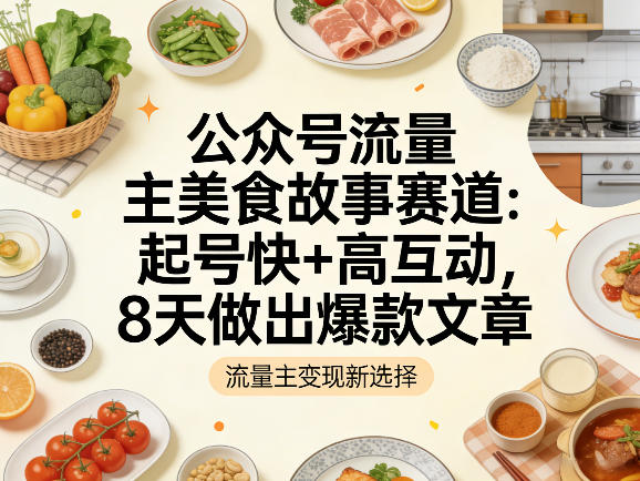 公众号流量主之美食故事赛道，起号快+高互动，8天就能做出爆款文章-选优云网创