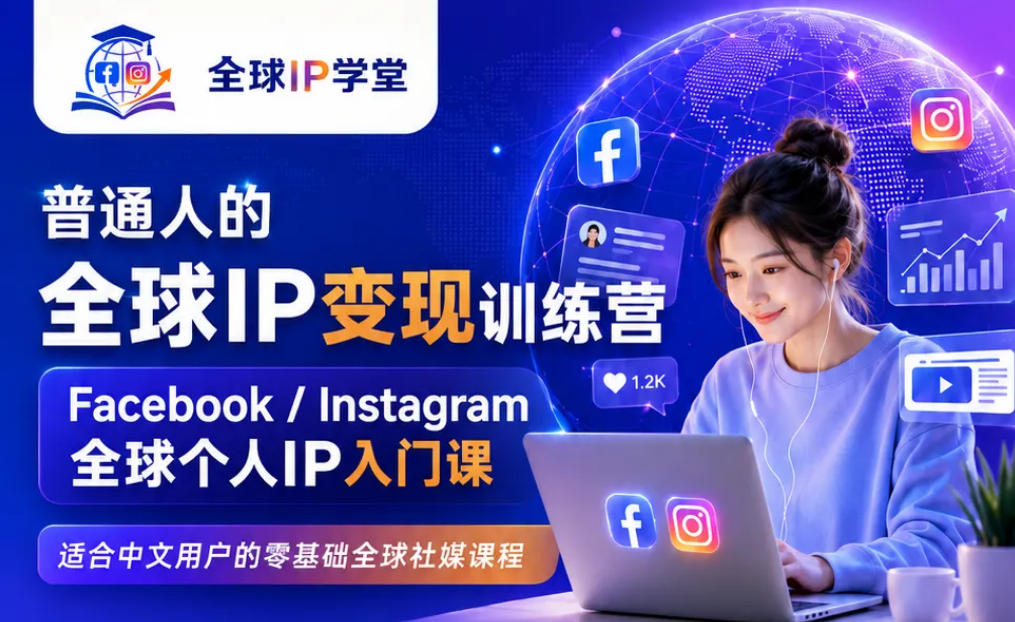 普通人的全球IP变现训练营，Facebook/Instagram全球个人IP入门课，零基础全球社媒课程-选优云网创
