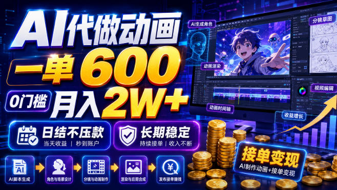 AI代做动画，一单600，0门槛月入2W+，日结不压款，长期稳定【揭秘】-选优云网创
