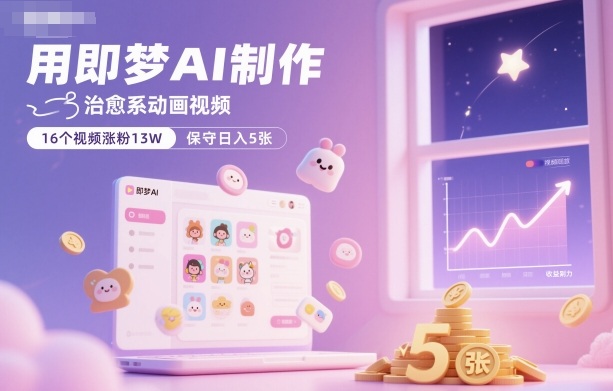 用即梦AI制作治愈系动画视频，16个视频涨粉13W，保守日入5张-选优云网创