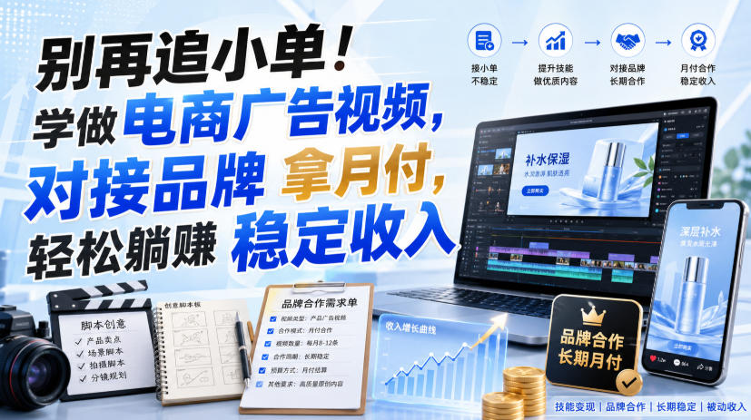 别再追小单！学做电商广告视频，对接品牌拿月付，轻松躺賺稳定收入【原创双语字幕】-选优云网创