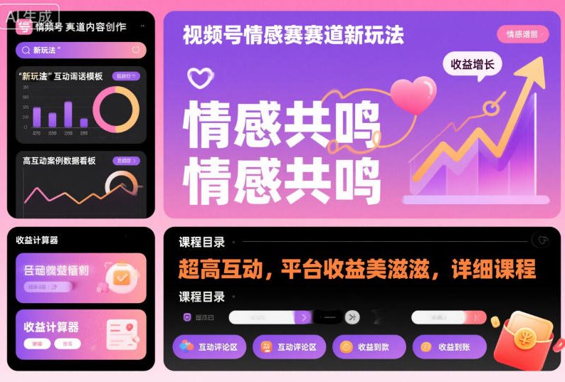 视频号情感赛道新玩法，超高互动，平台收益美滋滋，详细课程-选优云网创