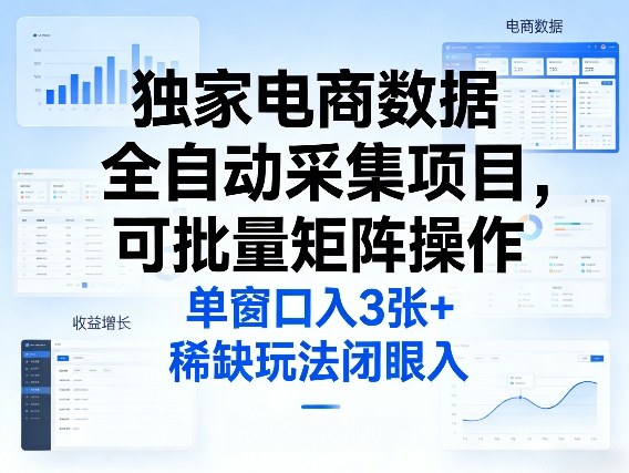 独家电商数据全自动采集项目，可批量矩阵操作，单窗口日入3张+，稀缺玩法闭眼入【揭秘】-选优云网创