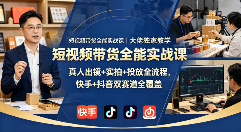 短视频带货全能实战课｜大佬独家教学，真人出镜+实拍+投放全流程，快手+抖音双赛道全覆盖-选优云网创