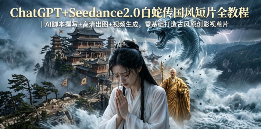 ChatGPT+Seedance2.0白蛇传国风短片全教程｜AI脚本撰写+高清出图+视频生成，零基础打造古风原创影视短片-选优云网创