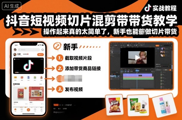 抖音短视频切片混剪带货教学，操作起来真的太简单了，新手也能做切片带货-选优云网创