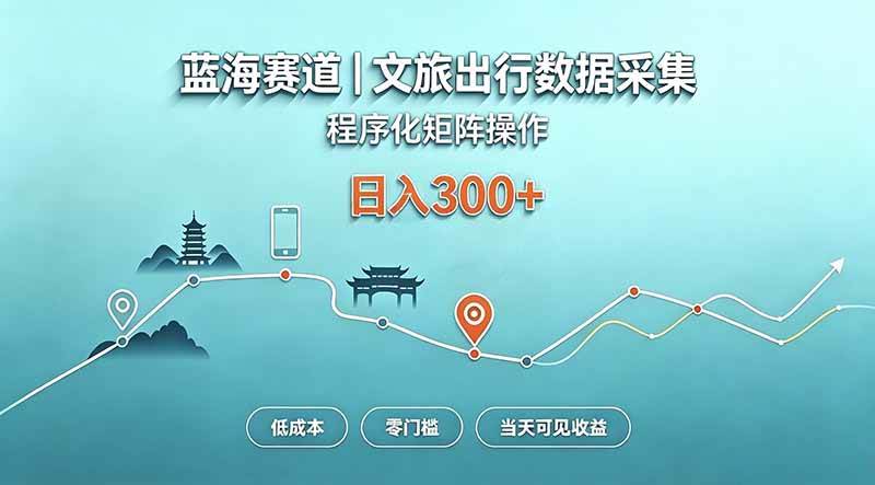 （20478期）蓝海赛道 文旅出行数据采集 程序化矩阵操作 低成本 零门槛 当天可见收益 日入300+-选优云网创