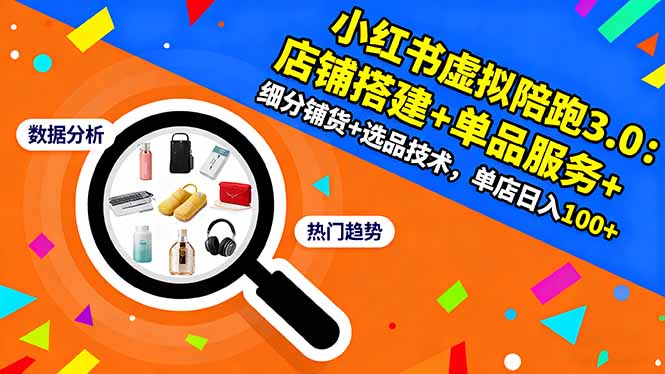 小红书虚拟陪跑3.0：店铺搭建+单品服务+细分铺货+选品技术，单店日入100+-选优云网创