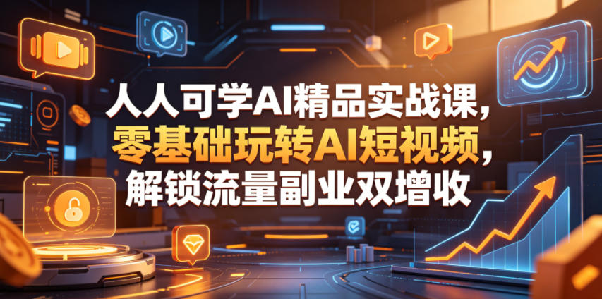 人人可学AI精品实战课，零基础玩转AI短视频，解锁流量副业双增收-选优云网创