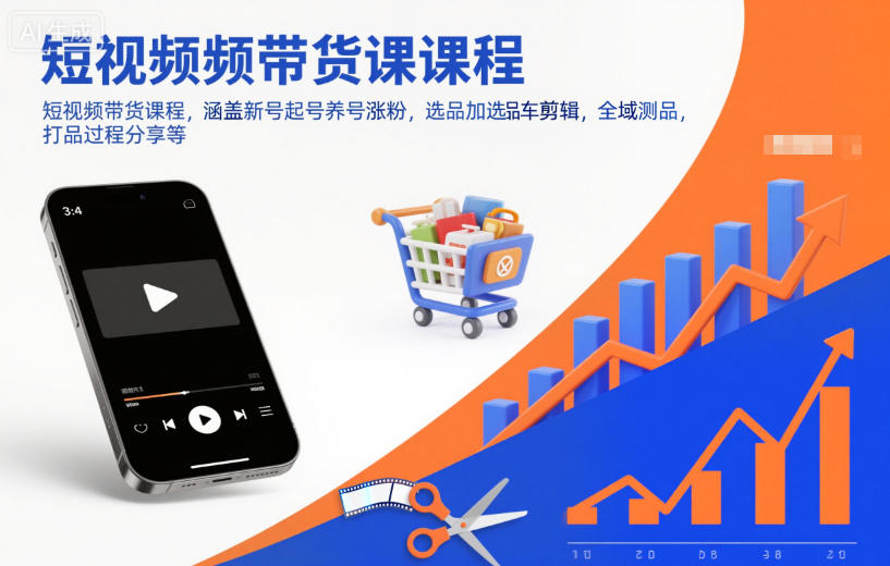 短视频带货课程，涵盖新号起号养号涨粉，选品加选品车剪辑，全域测品，打品过程分享等-选优云网创