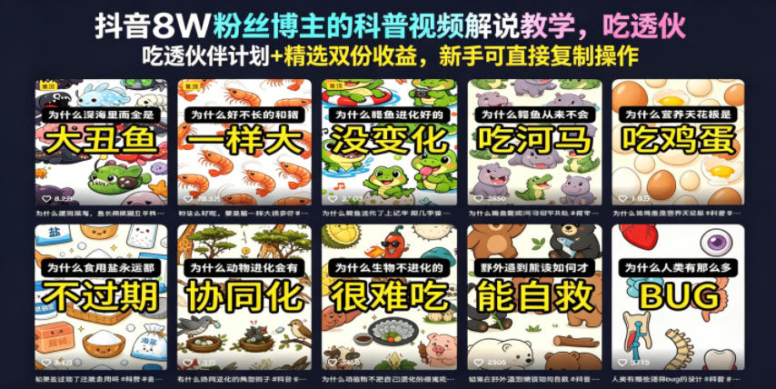 抖音8W粉丝博主的科普视频解说教学，吃透伙伴计划+精选双份收益，新手可直接复制操作-选优云网创