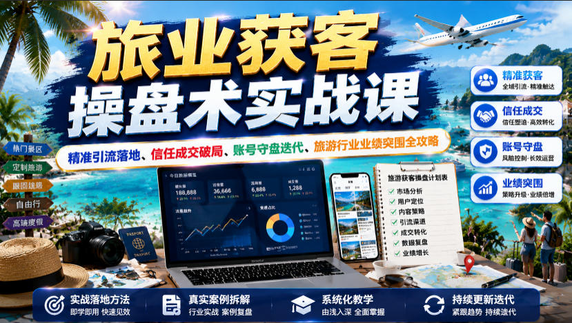 旅业获客操盘术实战课|精准引流落地、信任成交破局、账号守盘迭代、旅游行业业绩突围全攻略-选优云网创