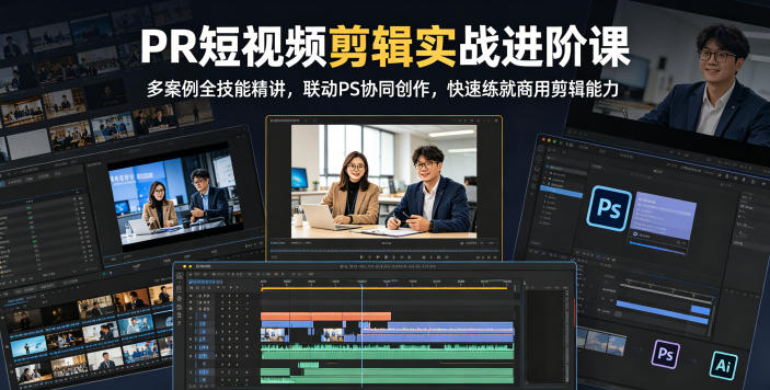 PR短视频剪辑实战进阶课，多案例全技能精讲，联动PS协同创作，快速练就商用剪辑能力-选优云网创