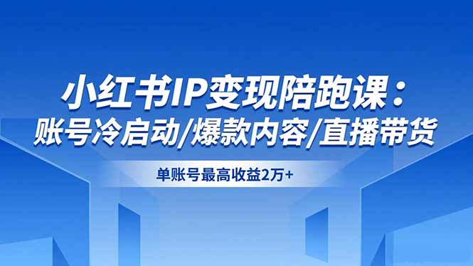 小红书IP变现陪跑课：账号冷启动/爆款内容/直播带货，单账号最高收益2万+-选优云网创