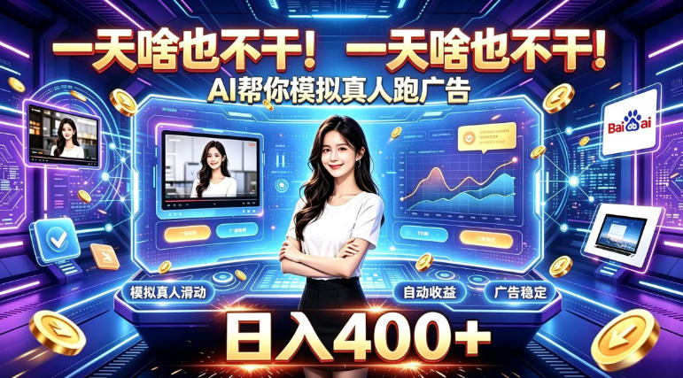 一天啥也不干!AI帮你模拟真人跑广告,稳定日入400+,实现真正被动变现【揭秘】-选优云网创
