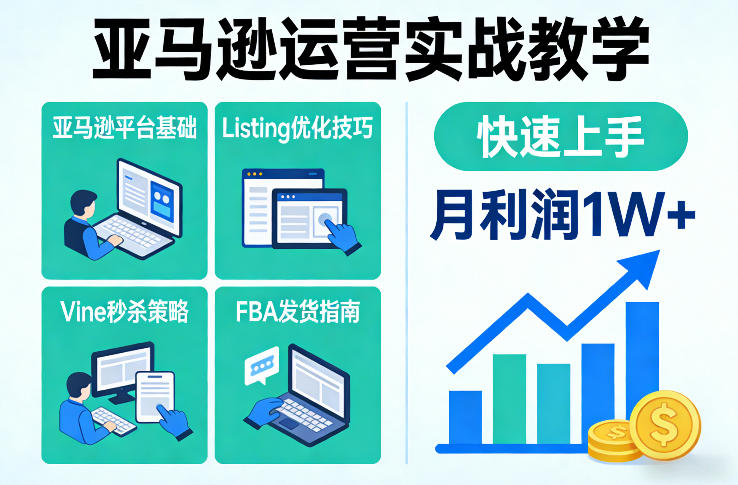 亚马逊运营实战教学，亚马逊平台+Listing优化+Vine秒杀+FBA发货等，快速上手，实现店铺月利润1W-选优云网创