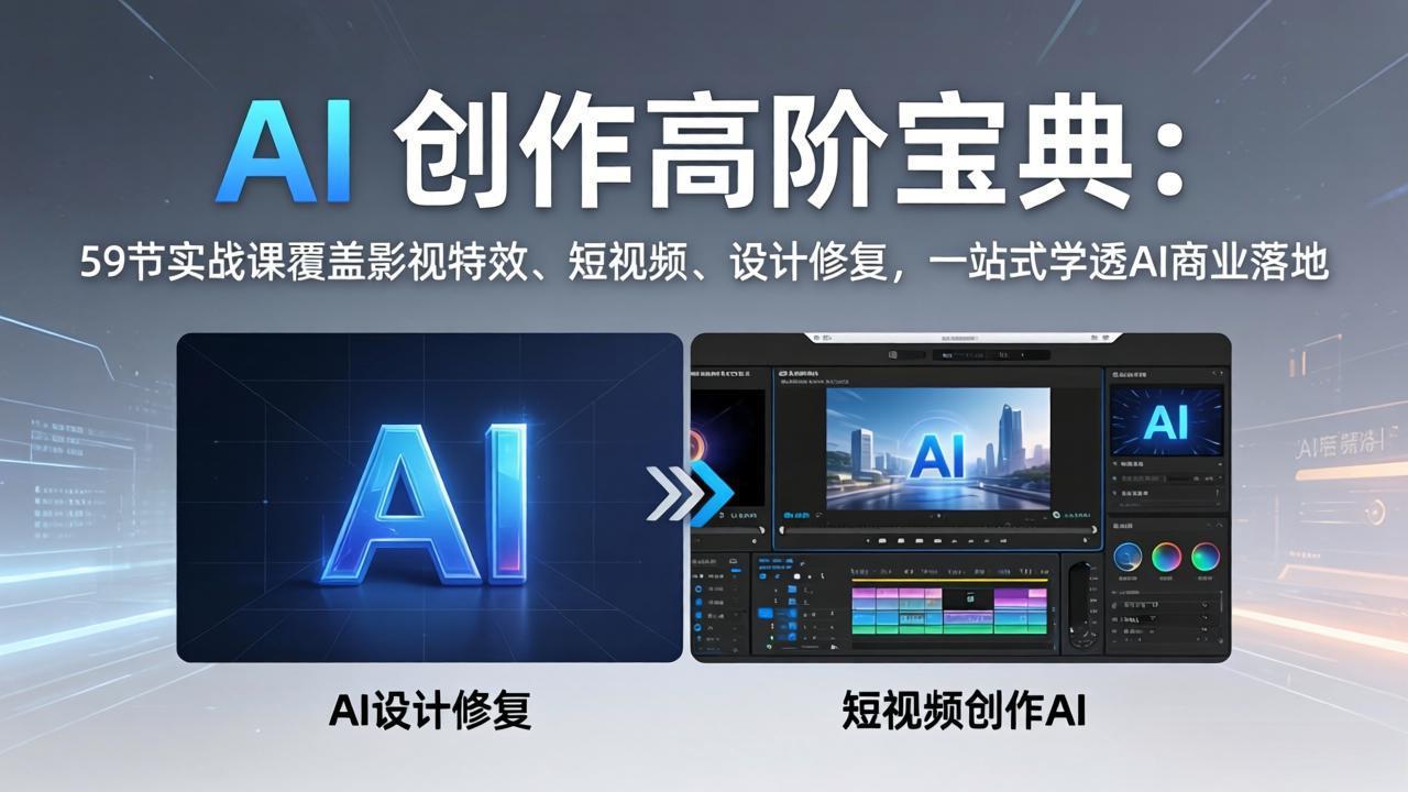 AI 创作高阶宝典：59节实战课覆盖影视特效、短视频、设计修复，一站式学透AI商业落地-选优云网创