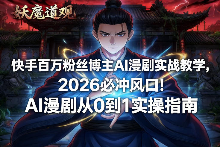 快手百万粉丝博主AI漫剧实战教学，2026必冲风口！AI漫剧从0到1实操指南-选优云网创