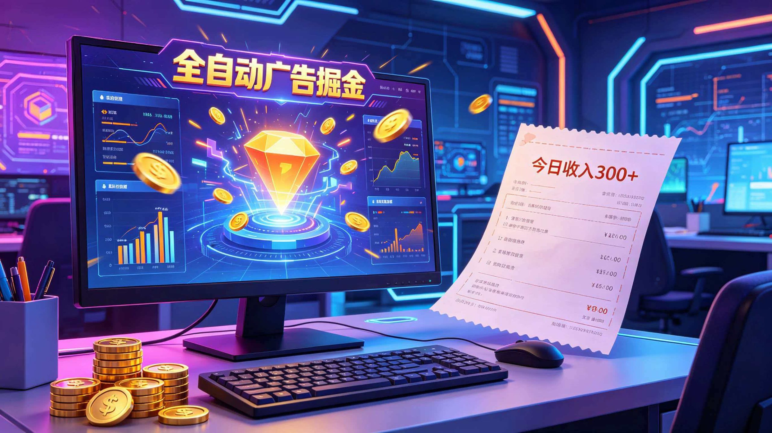 全自动广告掘金，日入300+。全程Ai自动化运行，解放双手，时间自由。收益稳定-选优云网创