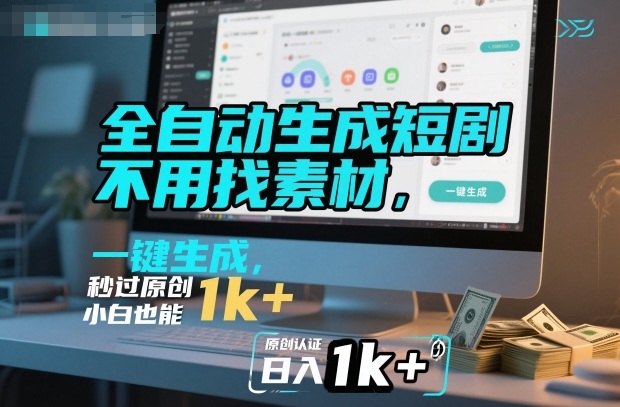 全自动生成短剧，不用找素材，不用剪辑，一键生成，秒过原创，小白也能轻松日入1k+【揭秘】-选优云网创