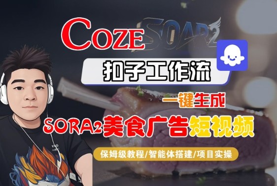 Coze扣子智能体工作流一键生成“SORA2美食广告“短视频，全流程保姆级教学-选优云网创