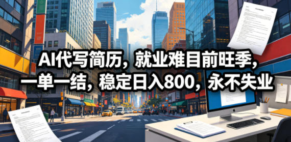 AI代写简历，就业难目前旺季，一单一结，稳定日入800，永不失业-选优云网创