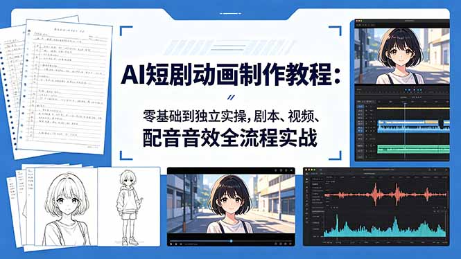 AI短剧动画制作教程:零基础到独立实操,剧本、视频、配音音效全流程实战-选优云网创